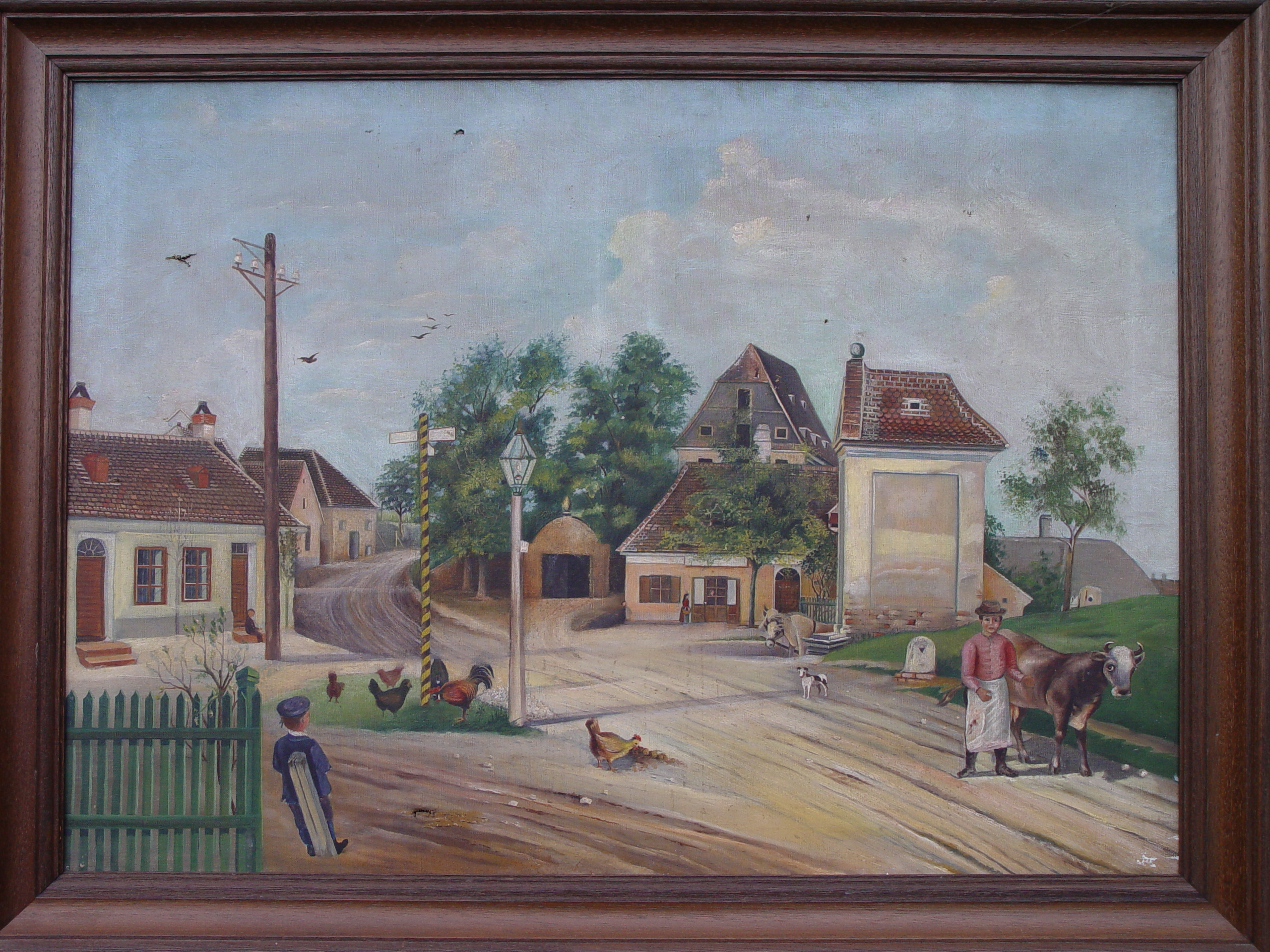 Öl-Gemälde mit Darstellung  "Dorfidylle" von Heinrich Ziegler, vor 1925